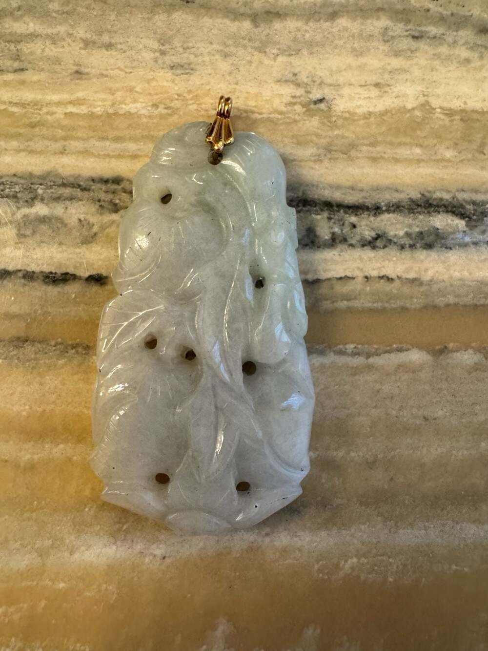 Vintage Hand-Carved Translucent Jadeite Jade Floral Pendant
